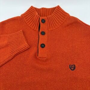 Chaps Mens Orange‎ Mock Neck Button Sweater with Suede Elbow Patches Size L